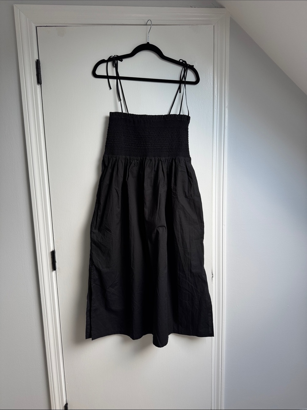 Jcrew Black Smocked Midi Sundress with Tie Straps
